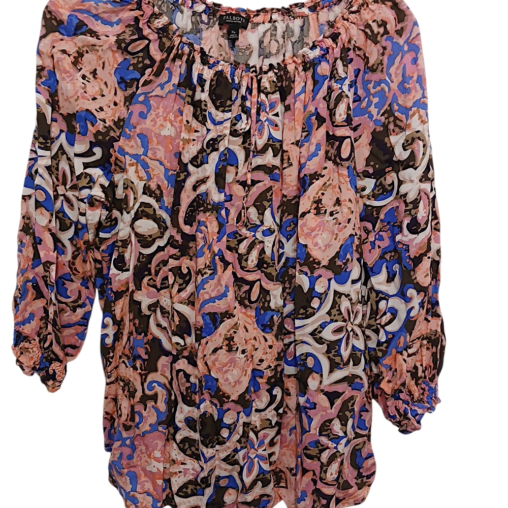 Talbots Multicolor Abstract Floral Blouse Sz XS Paisely Feminine Romantic Fairy